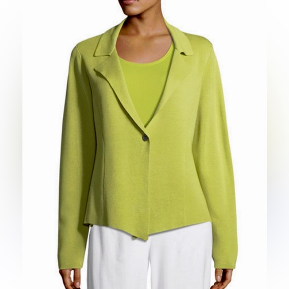 Eileen Fisher Silk-Blend Interlock Short Jacket Verbena Size Large Lime Green - Picture 1 of 5